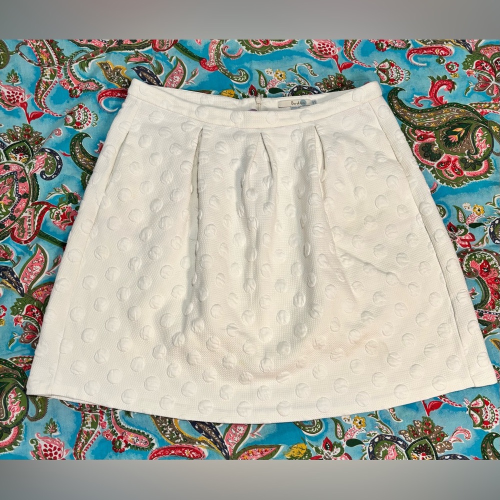BODEN textured WHITE polka dot PLEATED a-line SKIRT size 12L